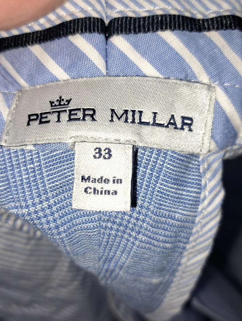 Peter Millar Somerset Pants Linen Cotton Blue Sutle Plaid Windowpane 33x32 Offic